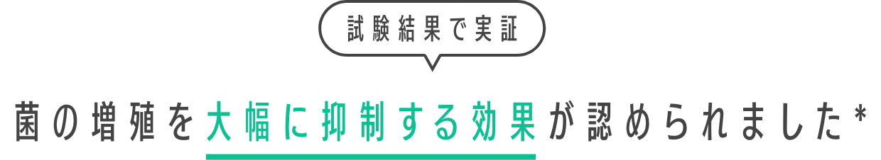 試験結果で実証　菌の増殖を大幅に抑制する効果が認められました