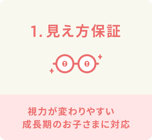 1.見え方保証 視力が変わりやすい成長期のお子さまに対応