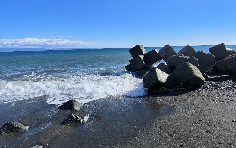 実際にLinseで撮影された画像：砂浜とテトラポッド