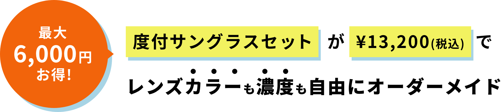 最大6,000円お得！　度付サングラスセットが¥13,200（税込）でレンズカラーも濃度も自由にオーダーメイド