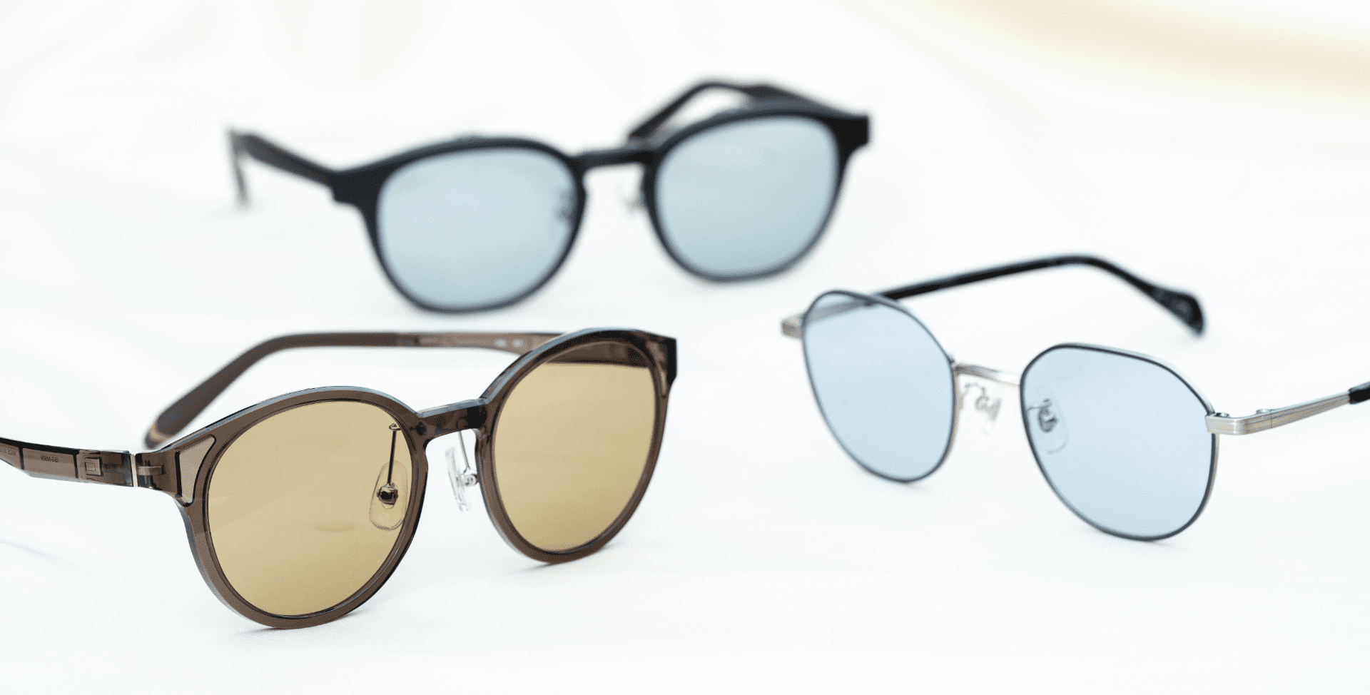 MEGANE ICHIBA SUNGLASSESのサングラスが3つレイアウトされたイメージ画像